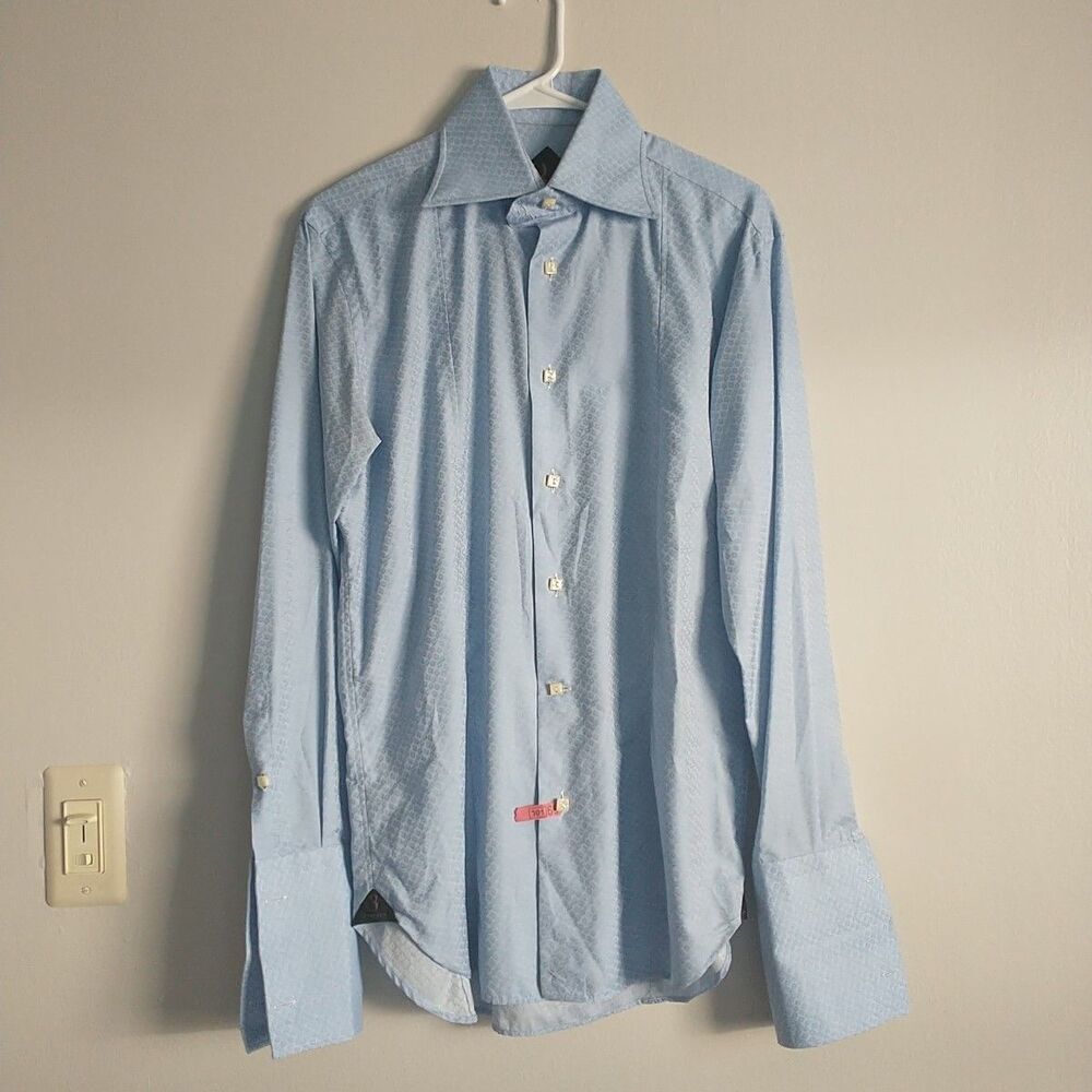 Billionaire Italian Couture Designer Dress Shirt Mens 15.5"39 Blue French Cuff
